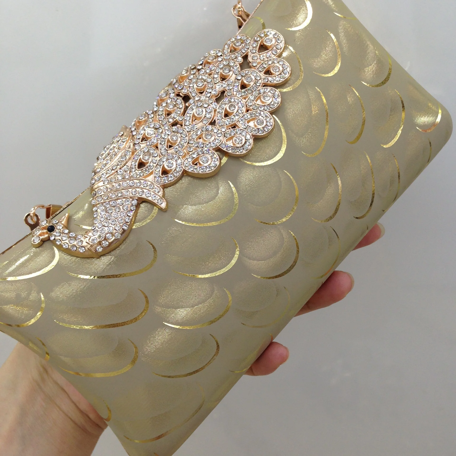 Cosmetic Woman Evening Bag Clutche Mermaid Y2k New Diamond Inlaid Peacock Leather Dinner Party Banquet Fashion Wedding Purses