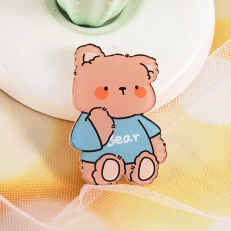 Lovely Little Bear Brooch Korean Bears Compact Emblem Decorative Acrylic Brooches Bag Light Pendant Cute Clothing Parts Gifts