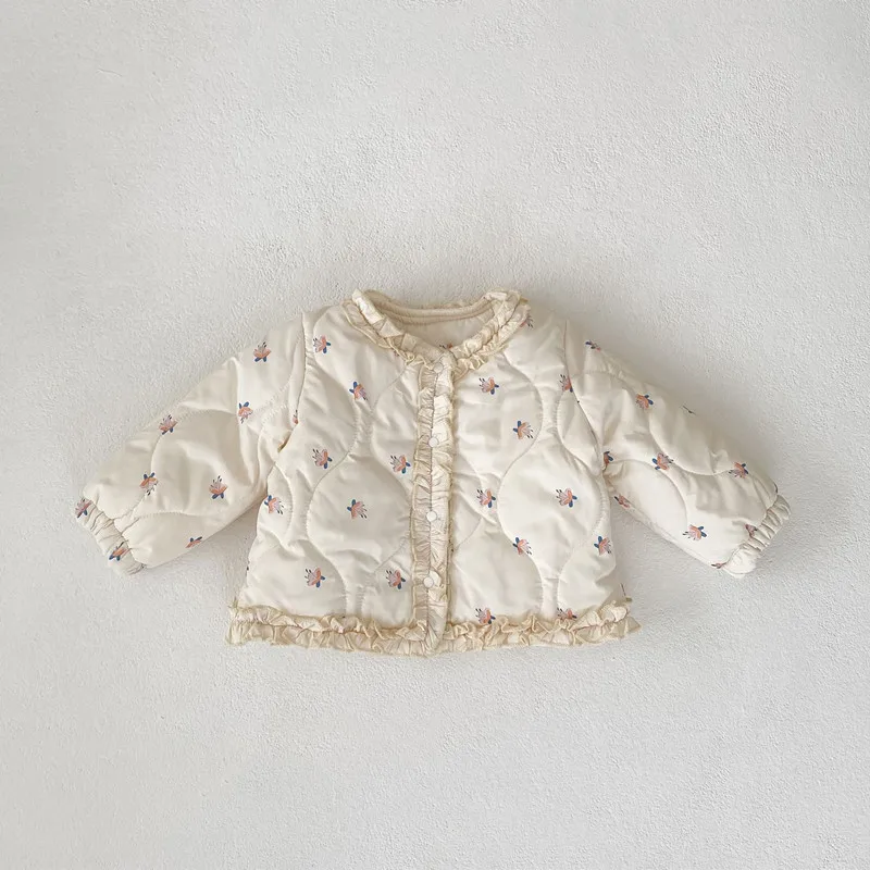 Girls Fashion Coat Clothes Baby Long-sleeve Winter Floral Padded Jacket Thin Tops Lace Outerwear Clothing 0-3T