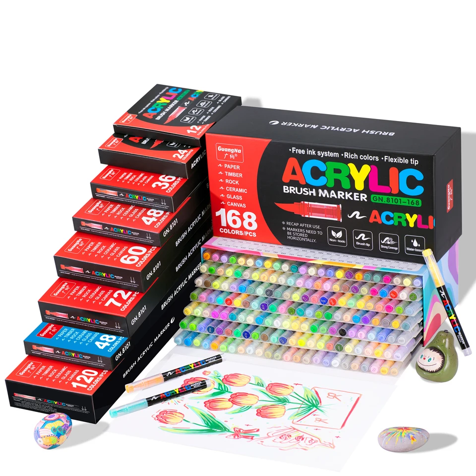 アクリルペイントペン 24本 マーカー ロックペイント 中字 (2mm) アクリルペイントペン 24本 マーカー ロックペイント 中字 (2mm