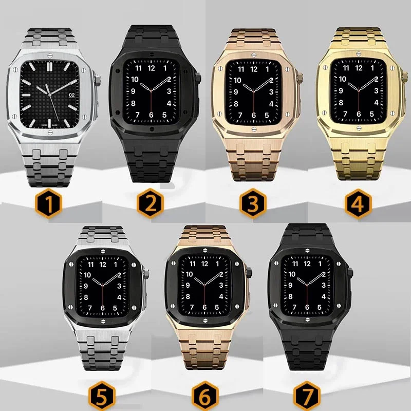 Metal Modification Kit Strap+Case For Apple Watch Band 44mm 45mm Stainless steel Retrofit Bracelet Correa For iWatch 8 7 6 5 SE