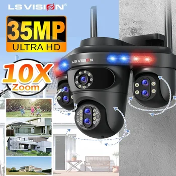 LS VISION 4 Schermi WiFi Telecamera IP Esterna 35MP 10X Zoom Video di Sicurezza Monitor Visione Notturna Telecamere CCTV Impermeabili PTZ 10K Cam