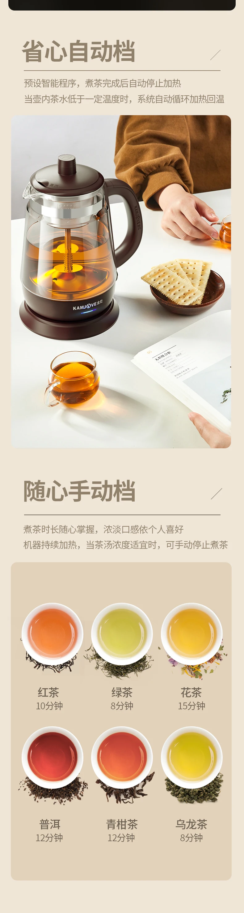 Description Picture 6 of itemfree shipping kamjove A-52 Full automatic intelligent cooking device glass boil tea ware Electric kettle glass tea pot