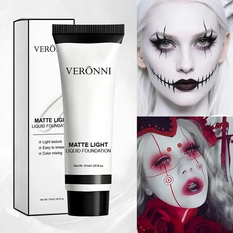 1PC/2PCS White Liquid Foundation 37ml Full Coverage Oil Control Long Lasting for Stage Halloween Cosplay Makeup