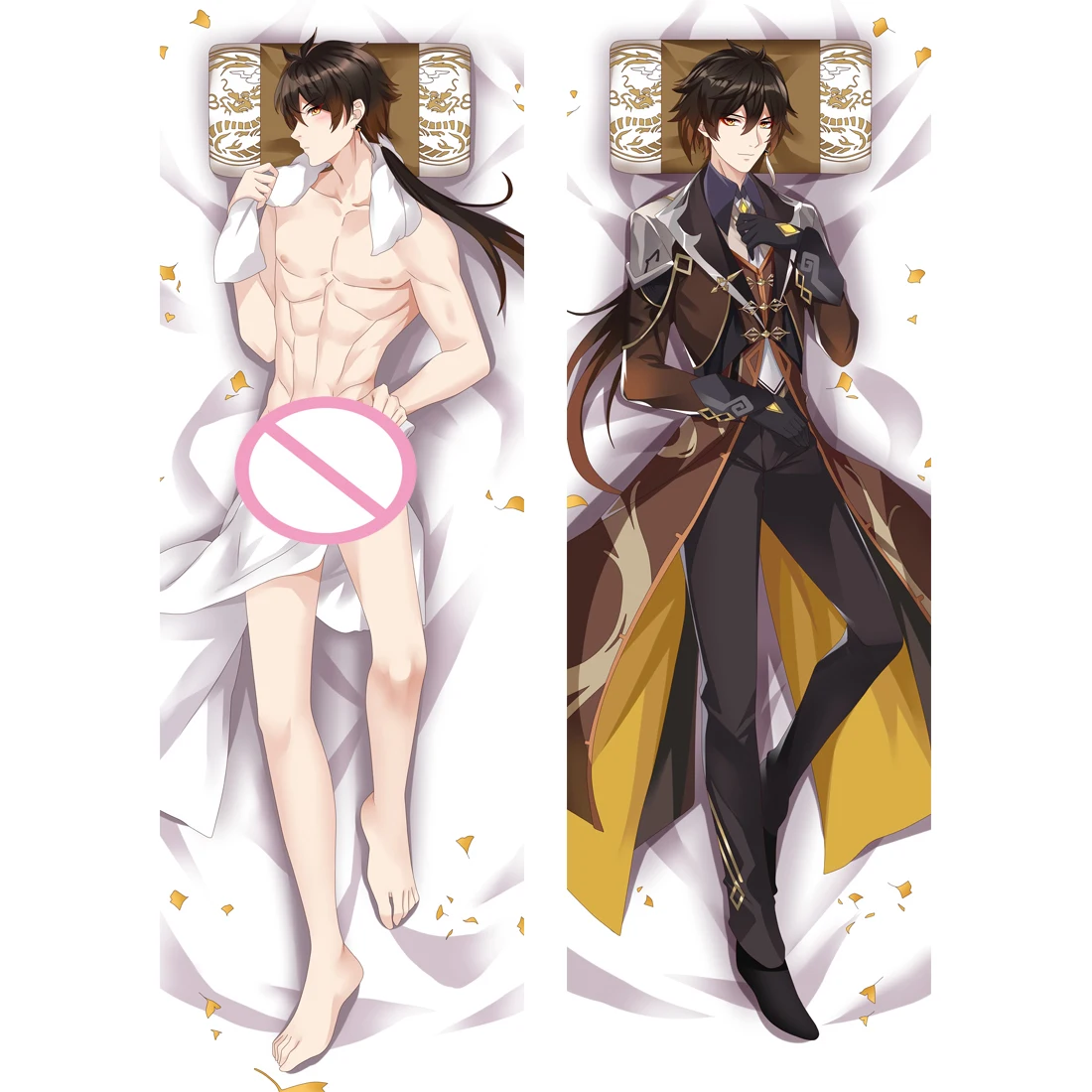 

50x180 см Genshin Impact Zhongli наволочка по мотивам косплея Мужская подушка Dakimakura Peachskin с двумя боковыми обнимающимися боками, чехол для тела