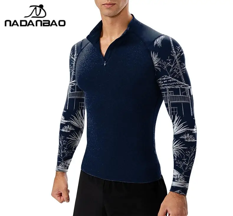 Surfing Swimsuit Men Summer Swimming T-Shirt Diving Suits Zipper Jersey Uv Protection Drying Beachwear