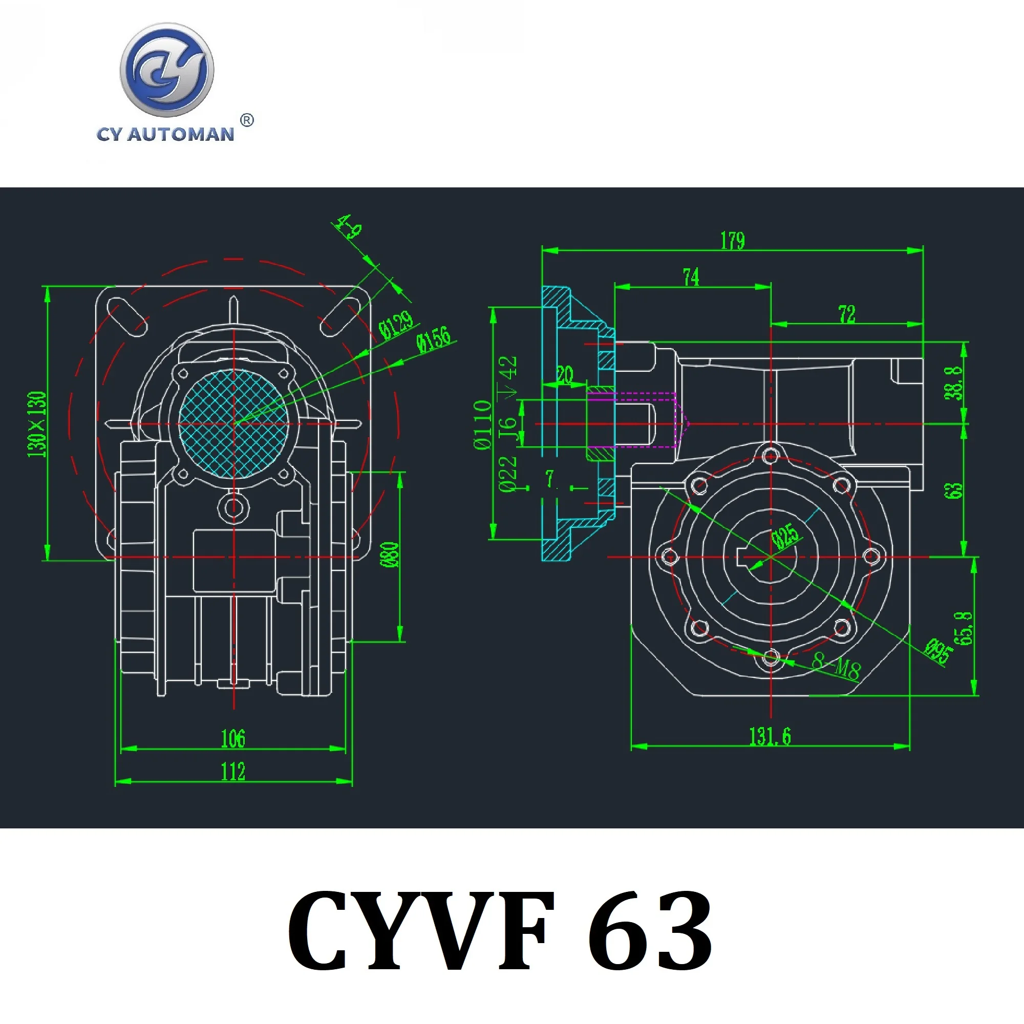 CY Automan High Torque Worm Gear Reducer  NMVF 63  Input 14/19/22/24mm Output 25mm Ratio 5:1/100:1 CNC Gearbox Speed Reduction