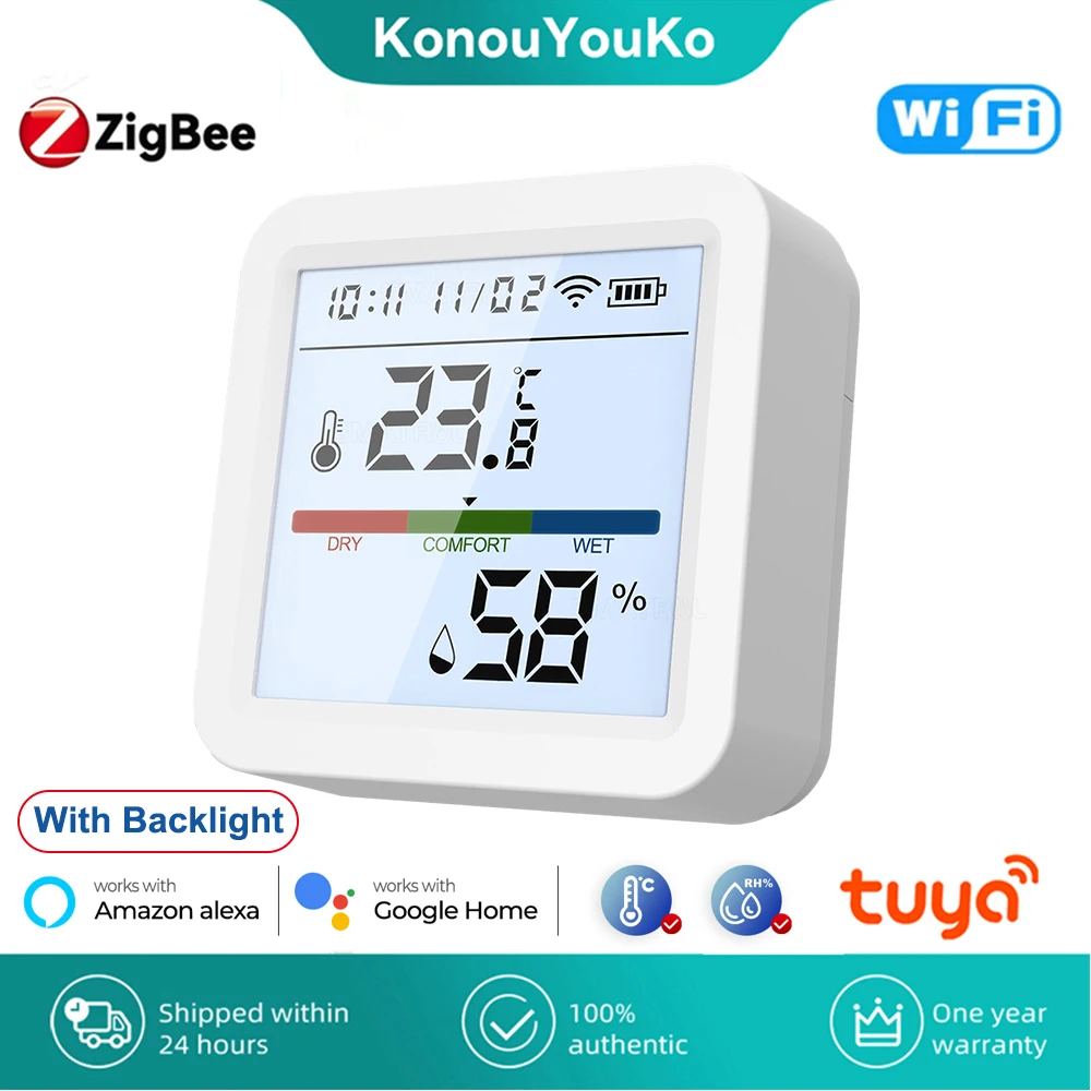 Tuya New WiFi Temperature Humidity Sensor Smart Life Backlight Hygrometer  Thermometer Sensor Support Alexa Google Home Assistant - AliExpress