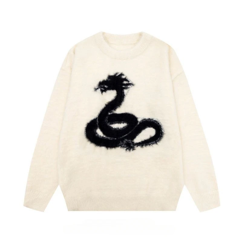 

Men and Women Imitation Mink Velvet Soft Waxy Dragon Jacquard Sweaters Autumn Winter O-neck Long-sleeved Couple Loose Knitwear