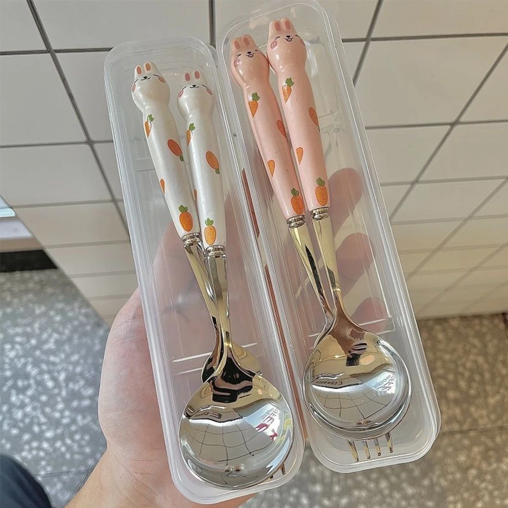 Children Spoon Forks Box Kids Stainless Steel Kids Cutlery Portable Baby Feeding Utensils Baby Spoons Tableware Set 2pcs stainless steel cutlery set fork spoon set