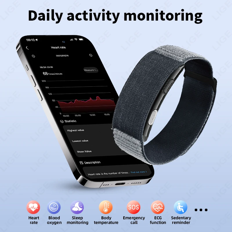 ECG PPG No Screen Smart Watch Sports Outdoors Fitness Heart Rate Monitor 1ATM Waterproof Men Smart Bracelet For Andrio IOS New