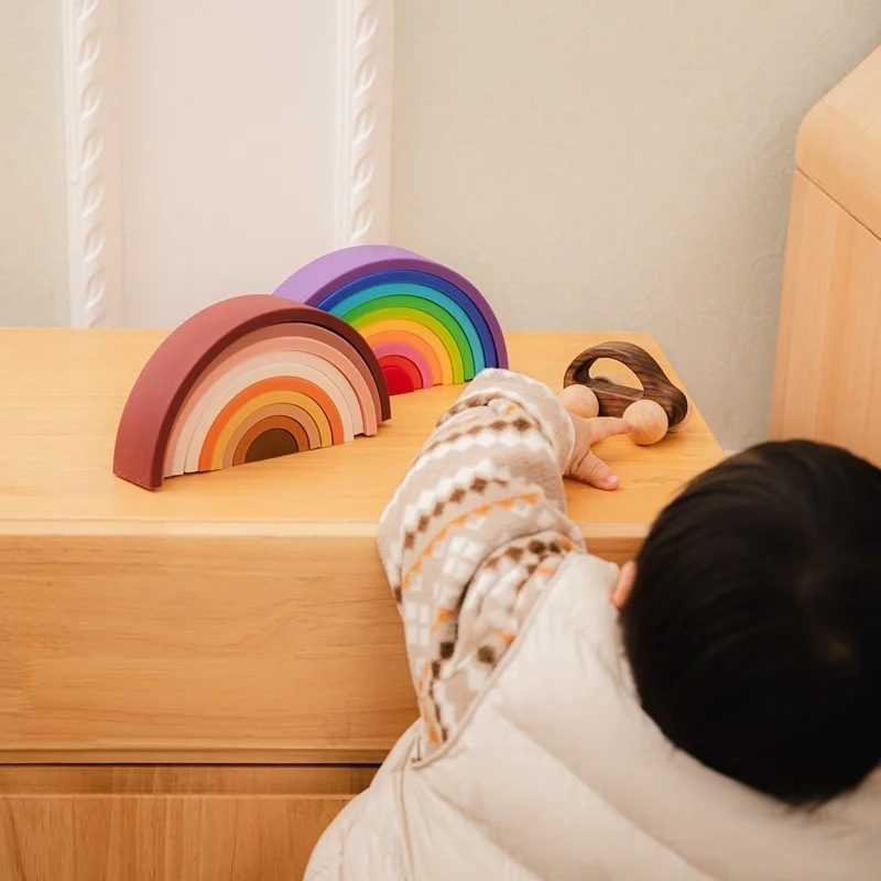 Rainbow Colors Silicone Stacking Toys Montessori Creative Toys BPA Free Food Grade Silicone Early Education Kids Gifts
