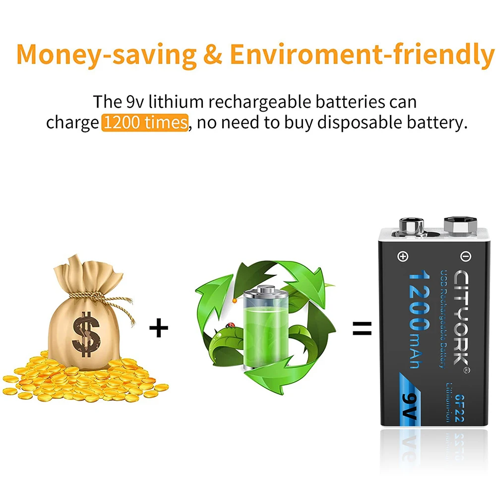 9V 6F22 1200mAh USB Rechargeable Battery With TYPE-C USB Charging Li-ion Battery For Metal Detector Multimeter Toy — view 5