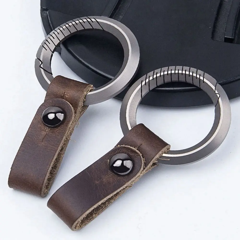 

TC4 Titanium Alloy Key Rings Buckle Pendant Super Lightweight Cowhide Car Keychain Male Creativity Gift EDC Outdoor Small Tool