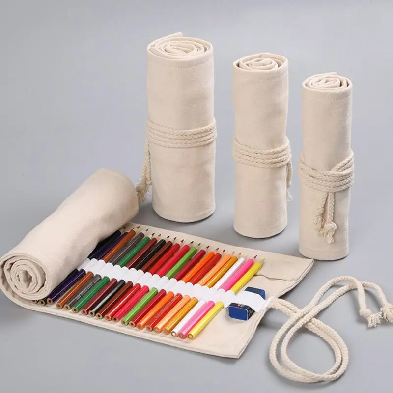 

12/24/36/48/72 Holes Canvas Roll Up Pen Curtain Pencil Bag for Case Makeup Wrap Holder Storage Pouch School Supplies