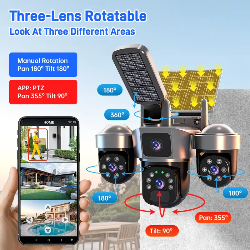 V380 8K 15MP WiFi Solar Camera With Solar Lighting 3-Screen Security Protection Wireless WiFi Solar Outdoor Surveillance - Image 2