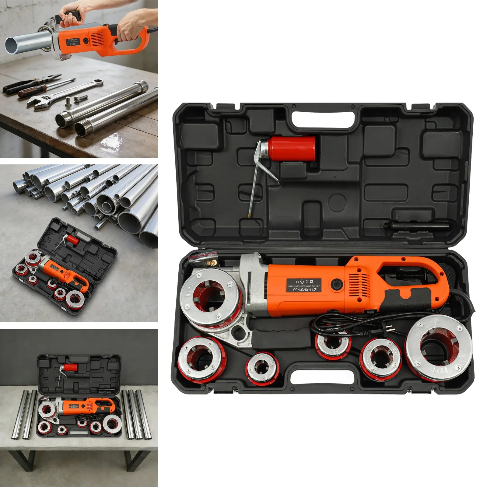 2300W Pipe Threading Machine 230V/110V Electric with 6 Dies 1/2 to 2 Inch Industrial Pipe Threader Kit for Galvanized Steel Pipe