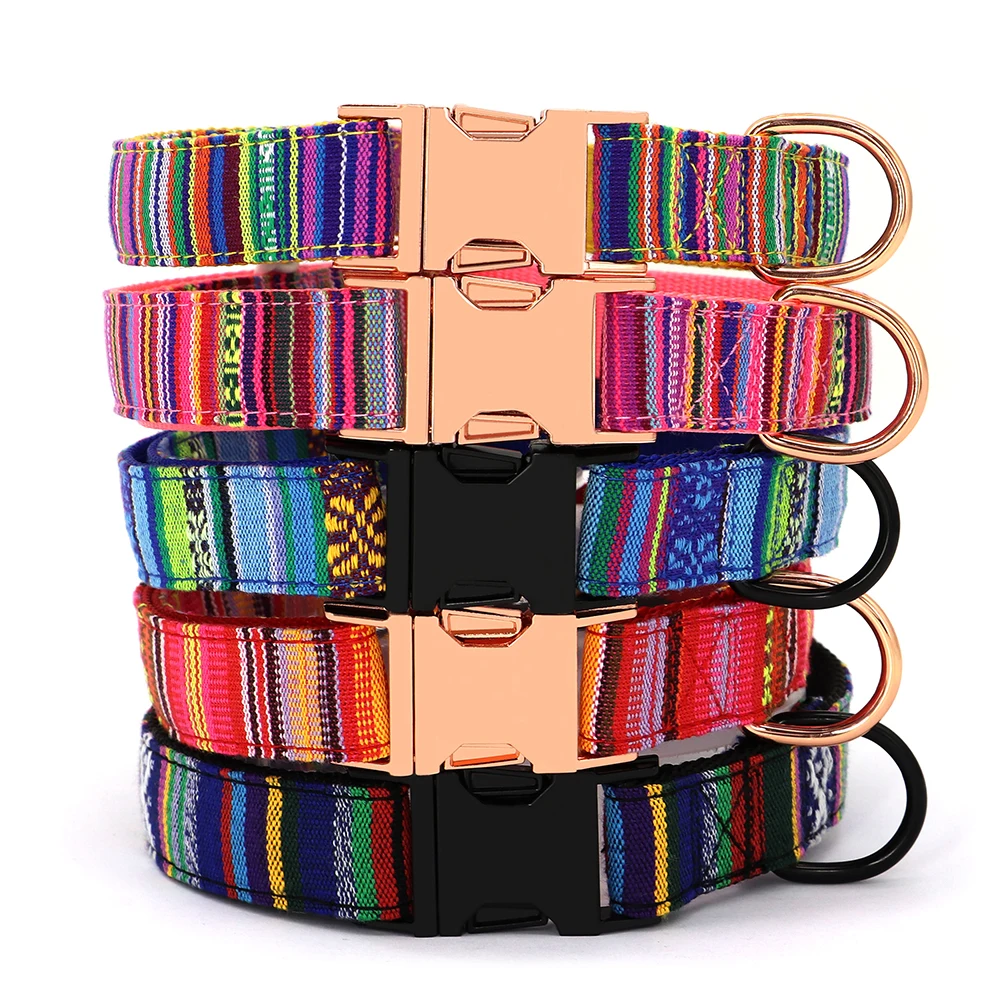 Nylon Dog Collar Colorful Pet Buckle Collar Anti-lost Nameplate ID Tag Adjustable For Small Medium Large Dogs S-L