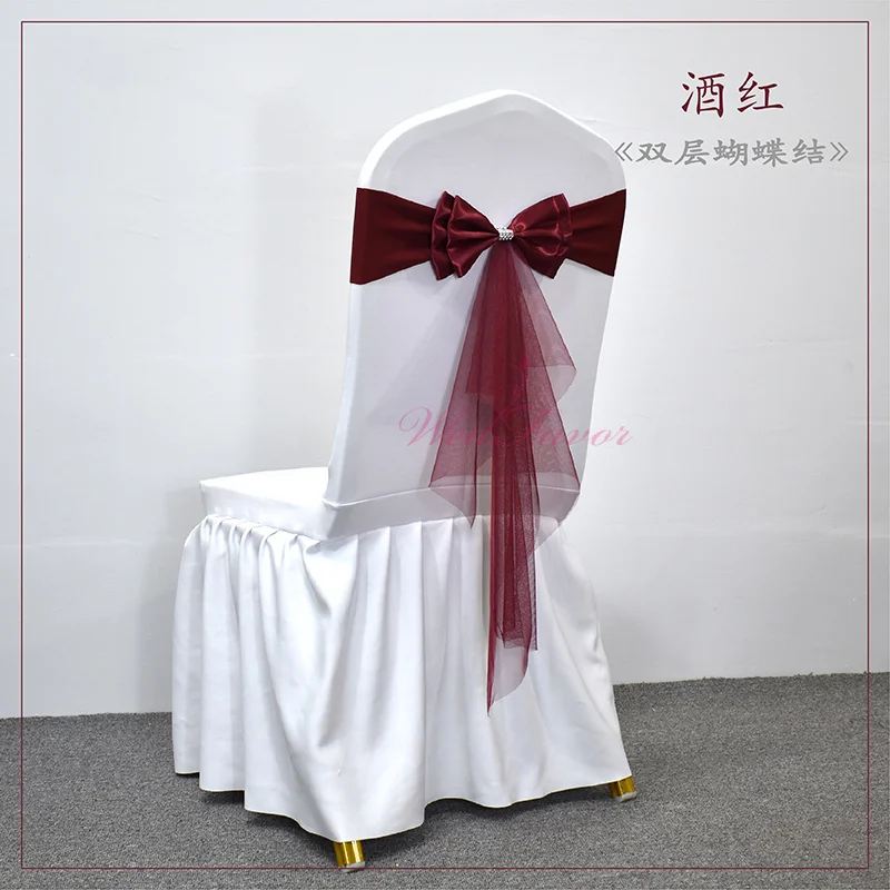 Description Picture 2 of item20pcs Free Tie Stretch Wedding Chair Sashes Elastic Ribbon Bow Tie Hotel Party Event Decoration Spandex Satin Chair Sash Knot