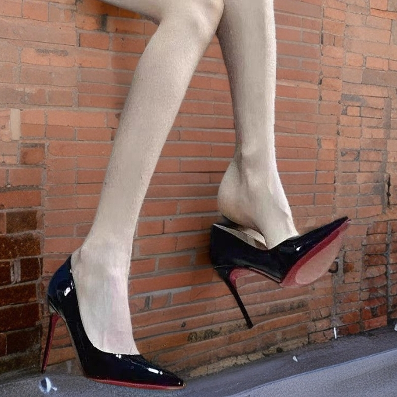 Patent Leather Pointed Sexy Professional Work Single Shoes Red Sole Black High Heels Women Heels Women