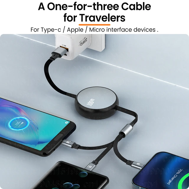 Cargador múltiple cable USB de carga rápida cable 3 en 1 Con conectores  Micro-USB Lightning Tipo C para teléfonos móviles - China Cable tipo C y  tipo C a tipo C precio