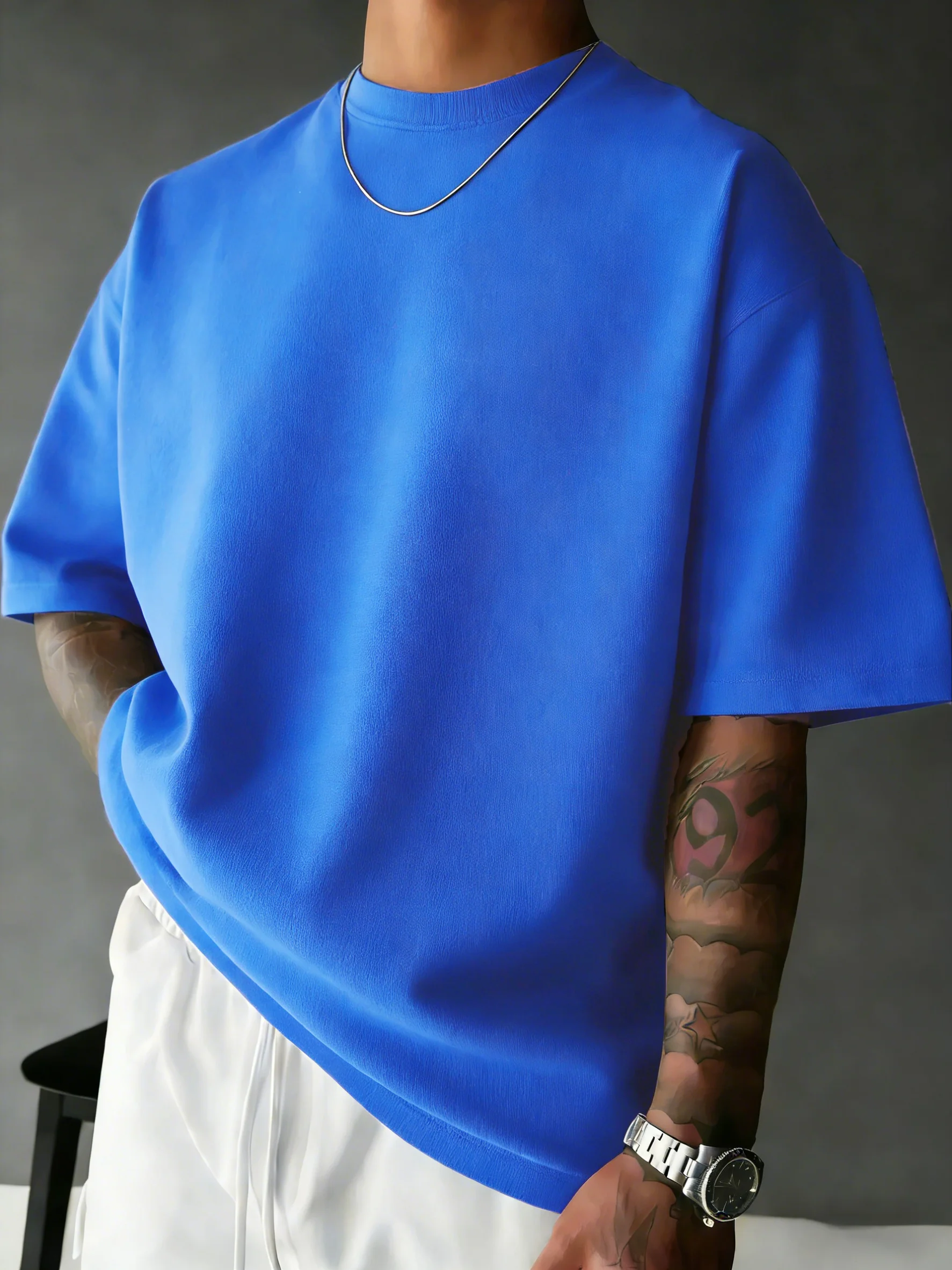 Sommer-Strand-T-Shirt aus Baumwolle mit kurzen Ärmeln für Herren, lässig, locker, kurz geschnitten, atmungsaktiv, bequem, Basic-T-Shirts, Sport, Streetwear, weich – Detail 18