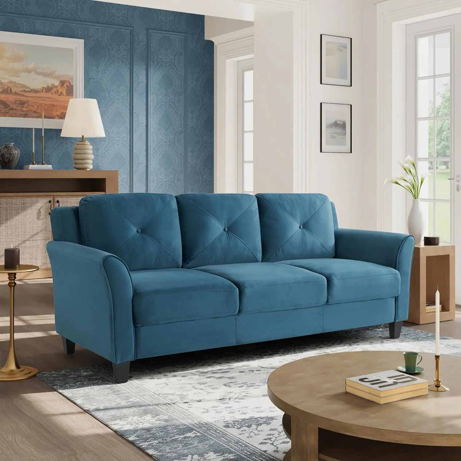 

Диван Lifestyle Solutions, 78,7 дюйма Ш x 31,5 дюйма Д x 32,7 дюйма в, синий