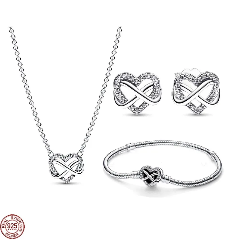 

new 925 sterling silver classic heart-shaped series set, dazzling bracelets, necklaces, charming jewelry, gifts for friends