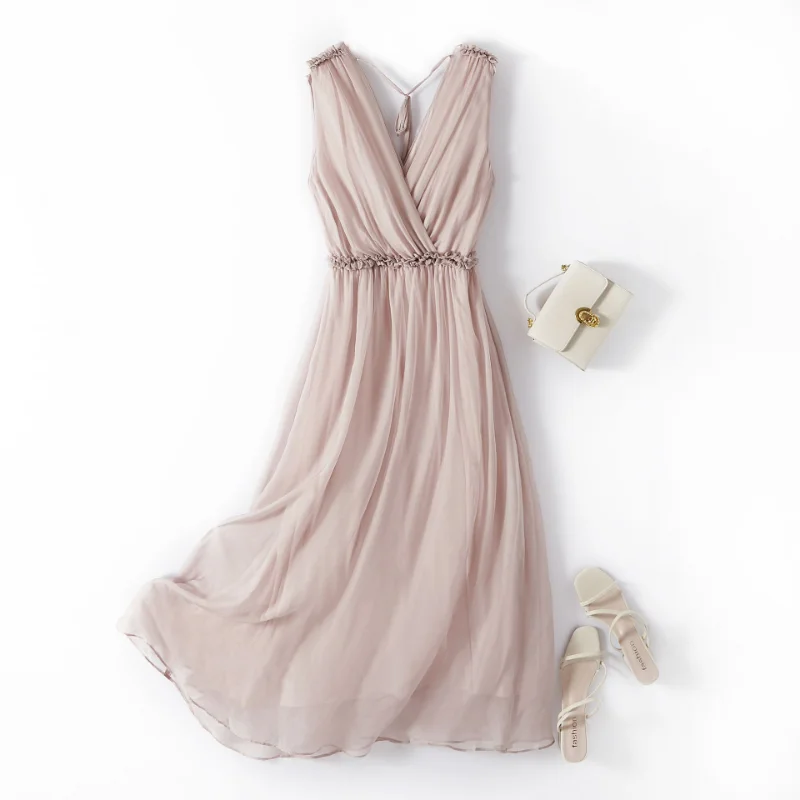 

Summer Silk Dress Women's Clothing Mulberry Silk Dresses Long High Waist Dress Elegant Dresses for Women Vestidos De Mujer LM855