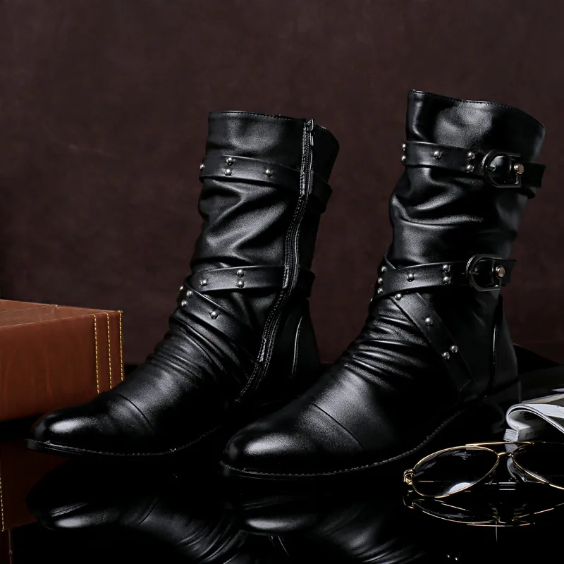

2023 Winter New Boots Tall Boots British Military Combat Boots Work Korean Version of Martin Boots Warm Male Leather Boots CB038