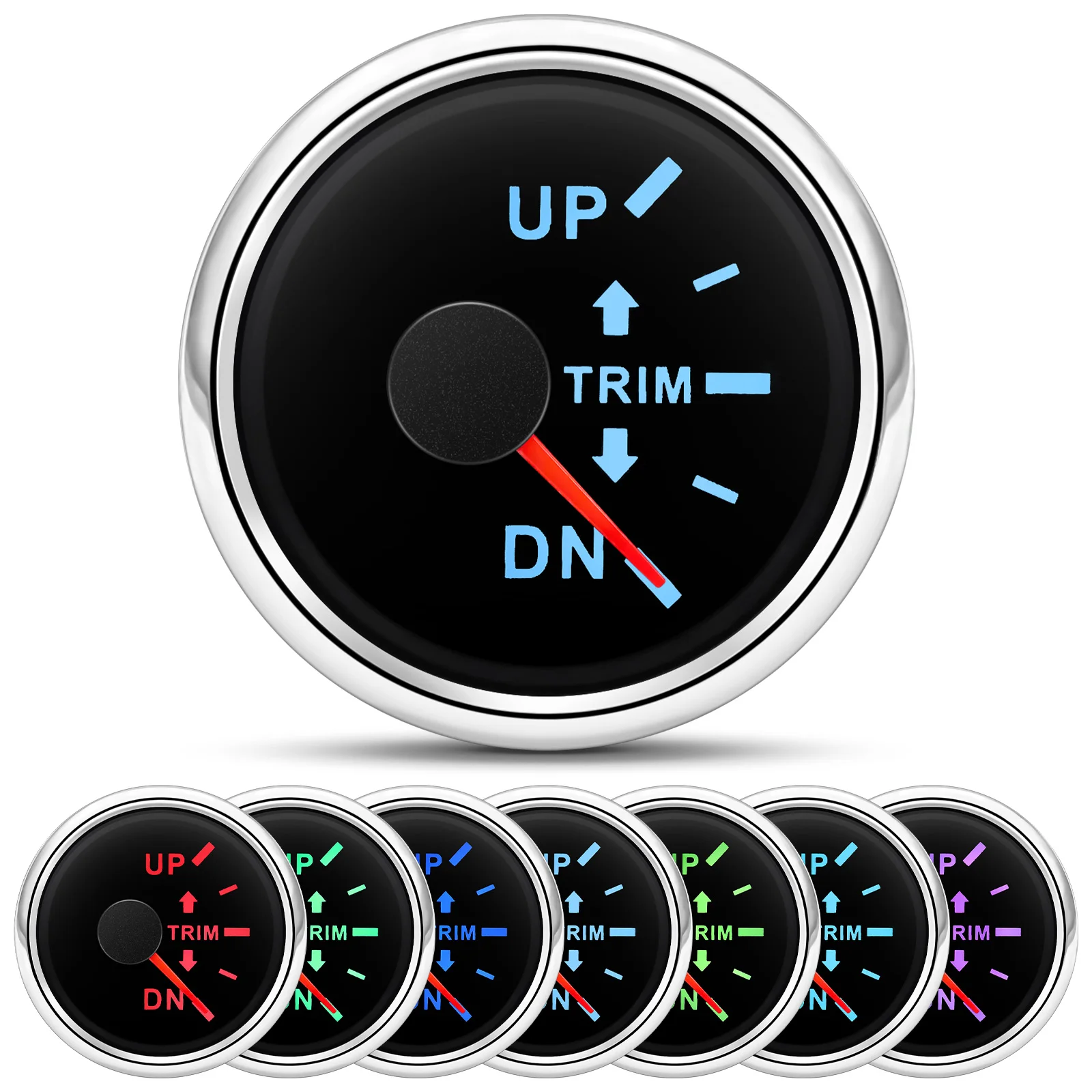 선외 엔진용 트림 게이지, 해양 트림 틸트 표시기 계량기, 보트 요트 계량기, 7 색 LED, 2 인치, 52mm, 12V, 24V