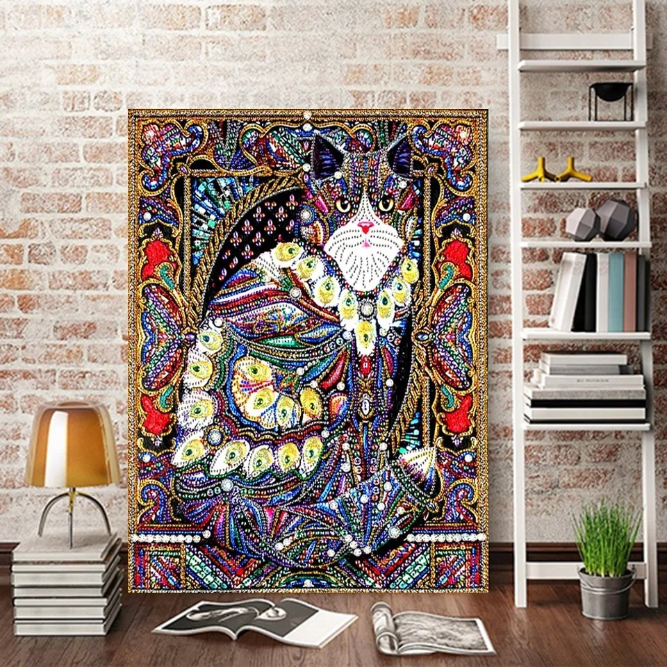 Diamond Painting Cat Needlework Diamond Embroidery Animal Home Decor Partial Round Drill Special Shaped 5D DIY AZQSD