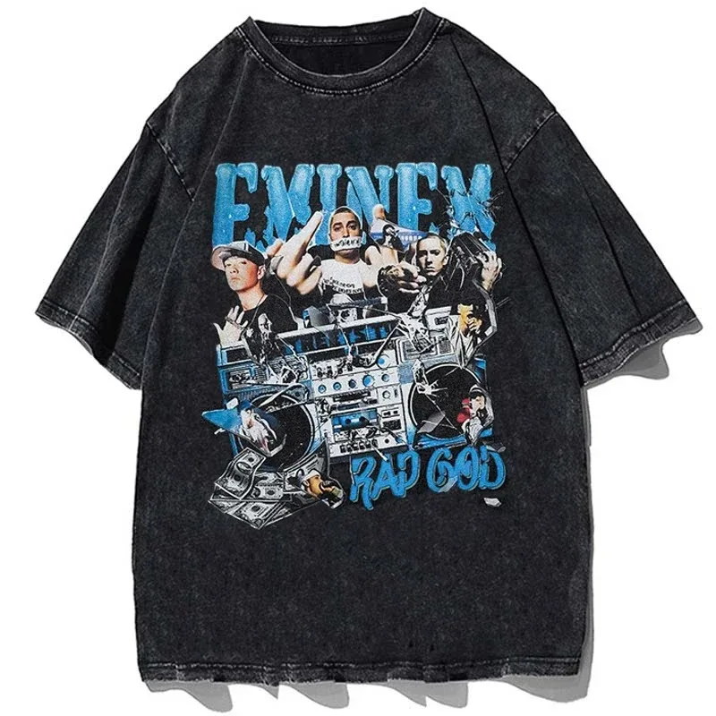 全国総量無料で Hop Hip Tshirt Print Eminem Washed Y2k Harajuku Men Shirt T ミュージシャン