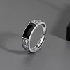 Bague Girlbible en argent sterling 925 pour femme, couple, minimaliste, faite à la main, rétro, avec pierre noire, bijoux de fête, cadeau, anti-allergie
