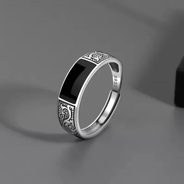 Bague Girlbible en argent sterling 925 pour femme, couple, minimaliste, faite à la main, rétro, avec pierre noire, bijoux de fête, cadeau, anti-allergie