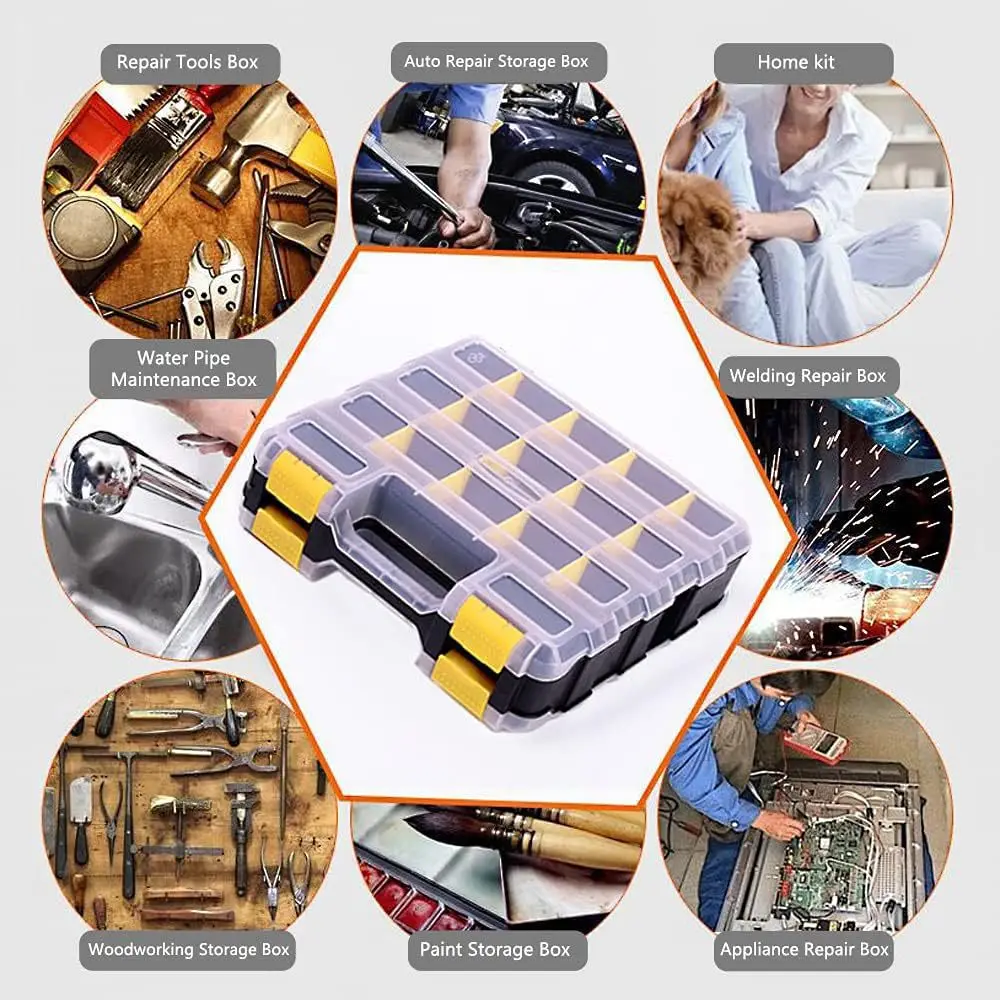 Double Side Tools Box Organizer Tool Storage Box Multifunctional Portable Tool Box Toolbox Container for Screws Nuts Small Parts