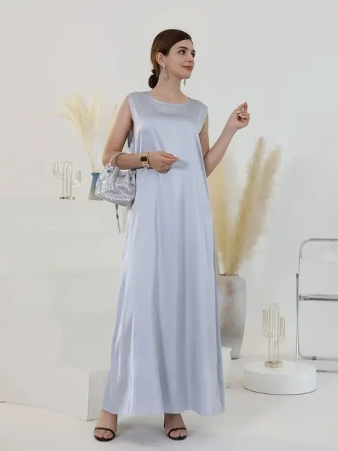 Dubaï Abaya blanc noir Satin modeste robes africaines pour femmes Islam vêtements Musulman à l'intérieur Robe Robe Musulmane Femme robes