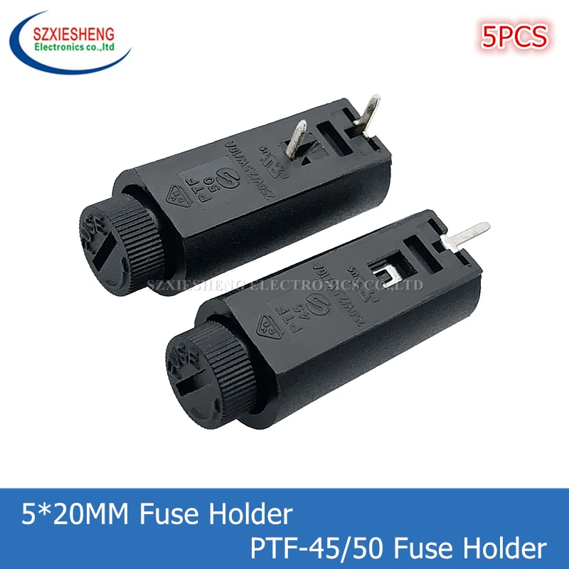 5PCS 5*20MM Fuse Holder PTF-45/50 10A250V 2.5W PCB Panel Mounting Vertical/Horizontal High Temperature Resistance Fuse Boxes