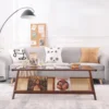 Coffee Table, Glass Nightstand Side Table, Boho Wooden End Table with Storage for Living Room,Dining Room, Tea 1