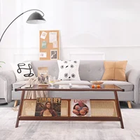 Coffee Table, Glass Nightstand Side Table, Boho Wooden End Table with Storage for Living Room,Dining Room, Tea 1