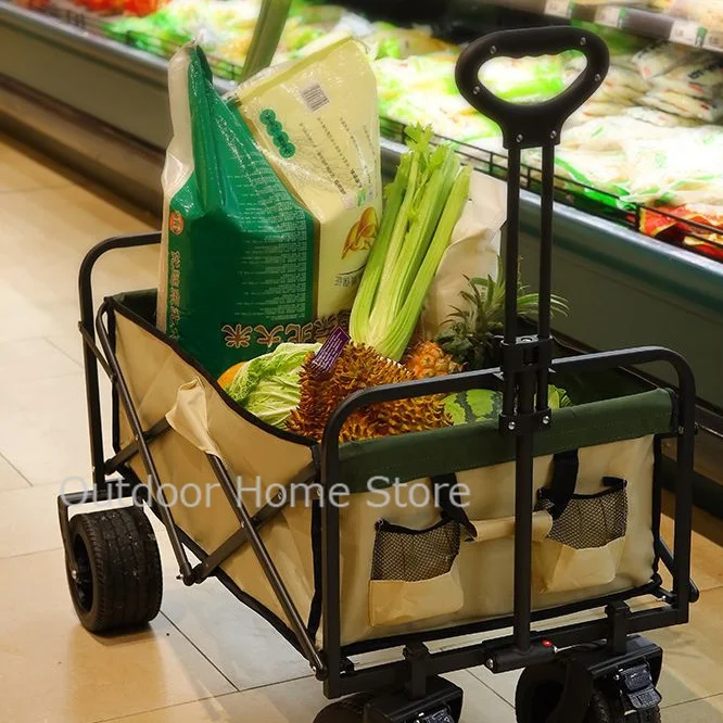 Foldable Cart Outdoor Large Capacity Camping Wagon Wheels Portable Folding Cart Picnic Trolley Hand cart Shopping basket carrier