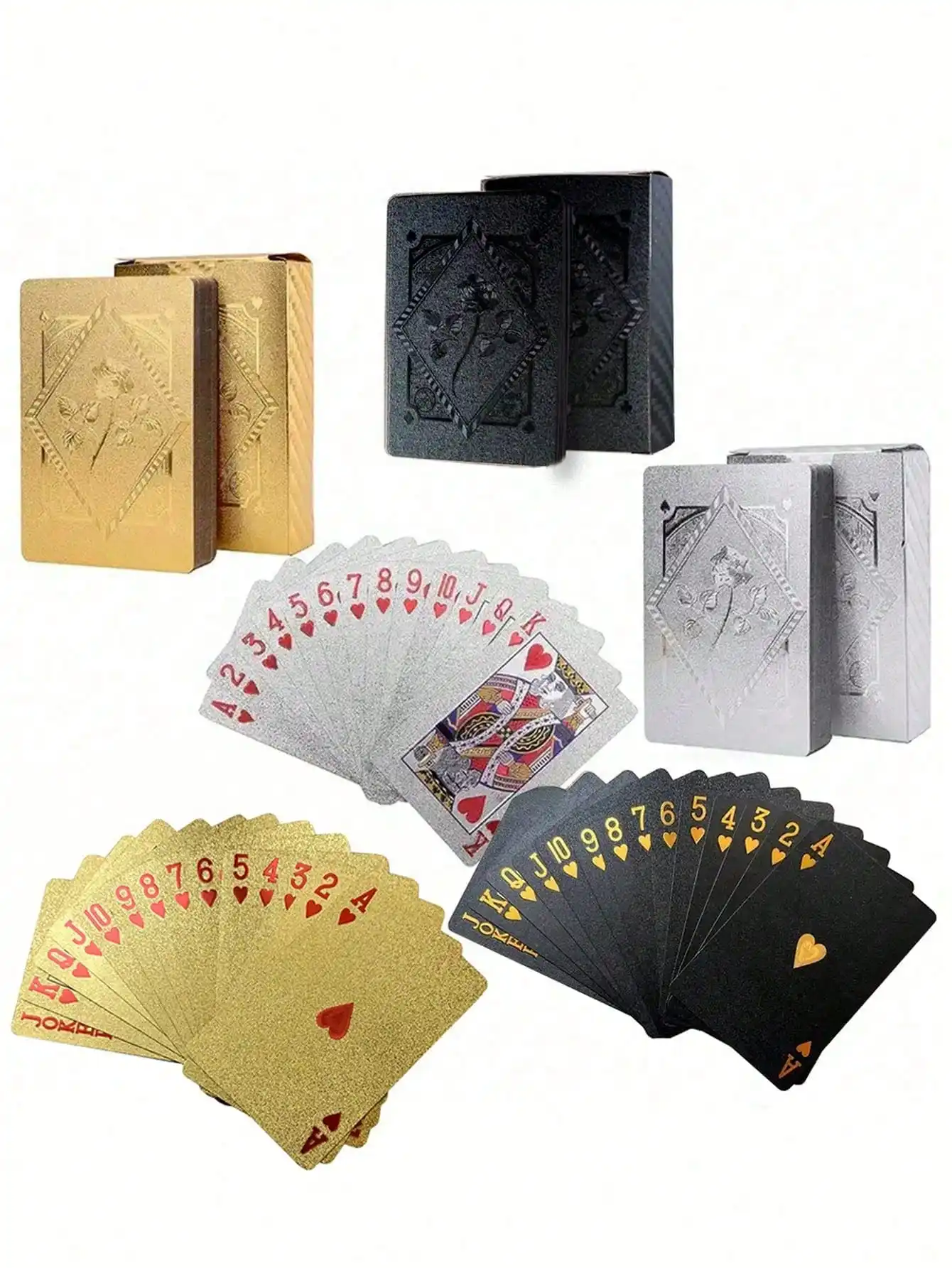 1 A PaIr 0f Rose Waterproof Plastic Poker Cards,Golden Foil Playing Cards For Party Game,(Golden/Black/),Gaming Gift Playing