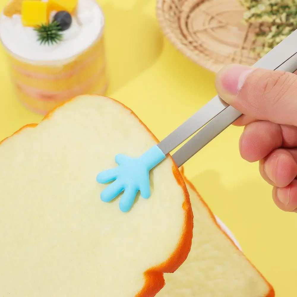 Food Tongs 1PC Durable Silicone Stainless Steel Mini Snack Food Tongs Non-slip Handles BBQ Bread Ice Cube Clip