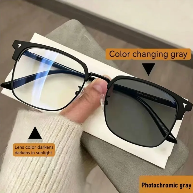 Photochromic Square Half Frame Anti-Blue Light Fashion Eyewear