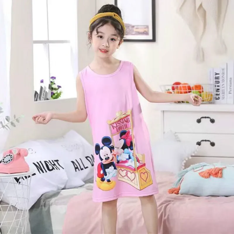 Kids Homewear Frozen Anna Elsa Olaf Dress Girls Nightdress Clothes Summer Cartoon Nightgown Children Clothing Sleeveless Pajamas, children nightdress