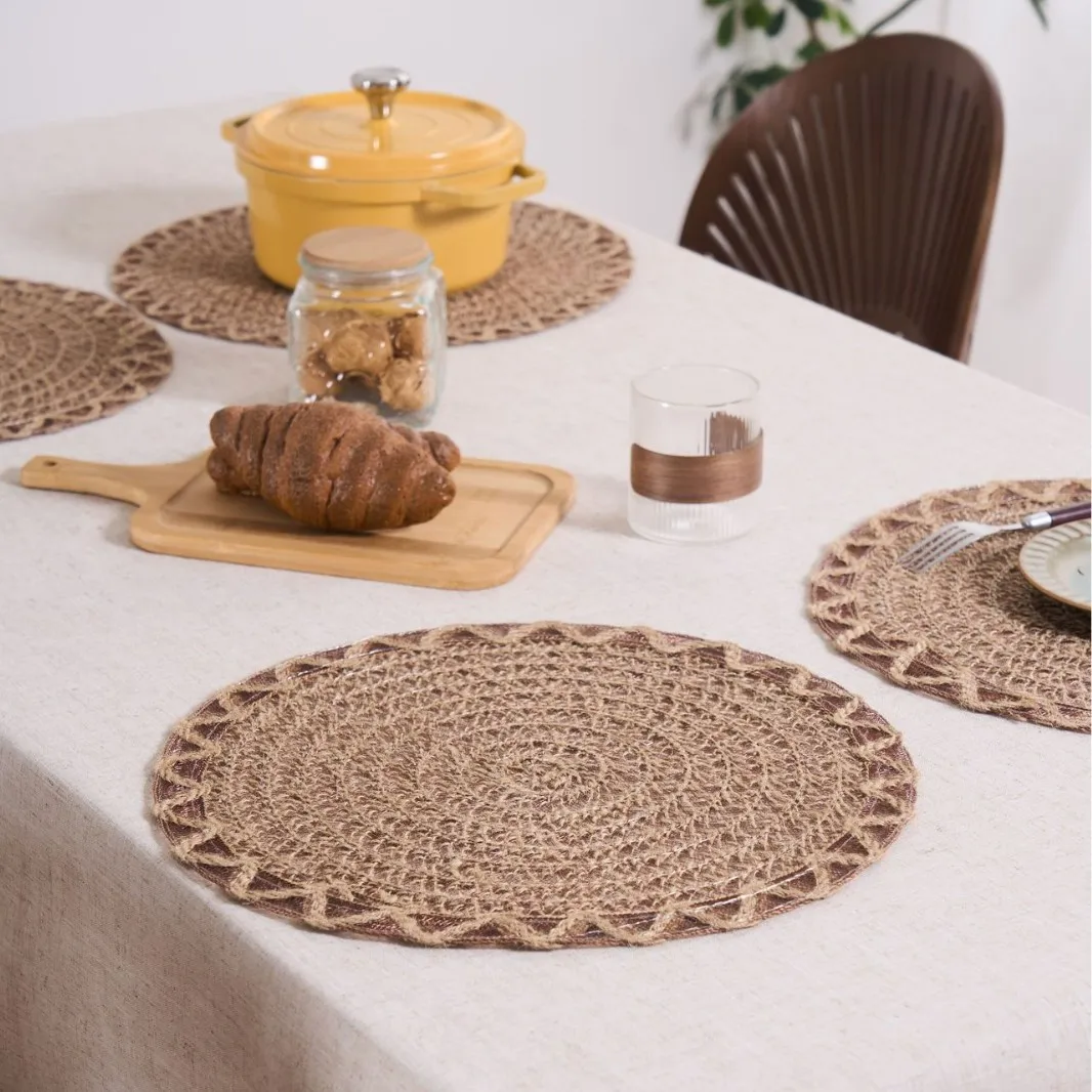 Pastoral Style Placemat Round Hemp Rope Woven Insulation Vegetable Mat Anti-scald Decoration Hollow Dinner Plate Mat