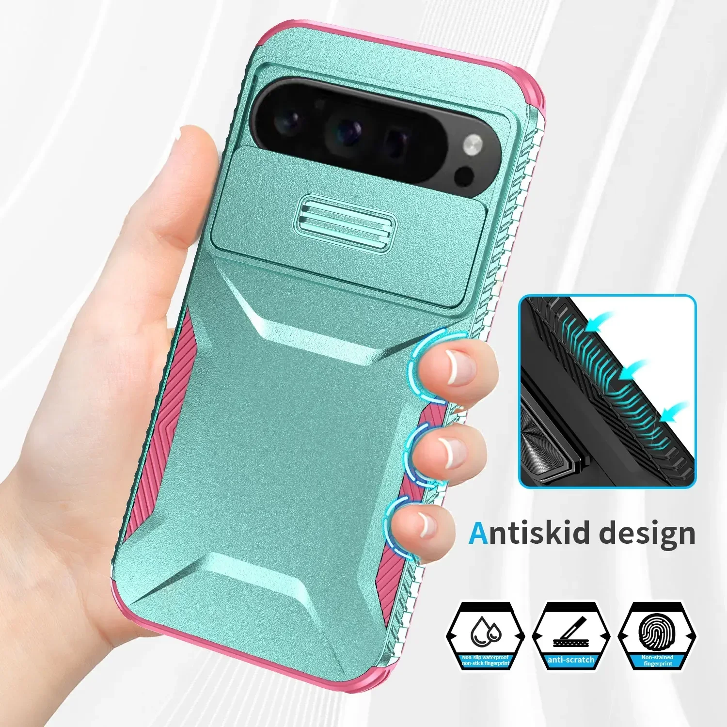 3-in-1 Hybrid Heavy Duty Armor Phone Case with Slide Window and Hard Back Cover