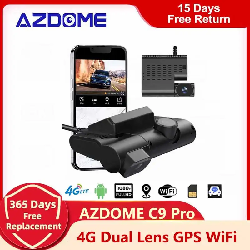 

AZDOME 4G Dash Cam With Dual Cameras Live Video GPS Tracking Android WiFi Remote Monitoring Car DVR Camera Recorder Free Track
