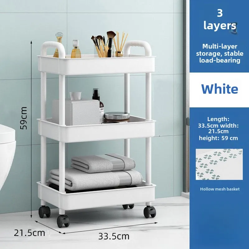 3 Tier Utility Rolling Cart with Reinforced Handles Storage Rack Storage Shelf for Kitchen Bathroom Craft Room Nursery