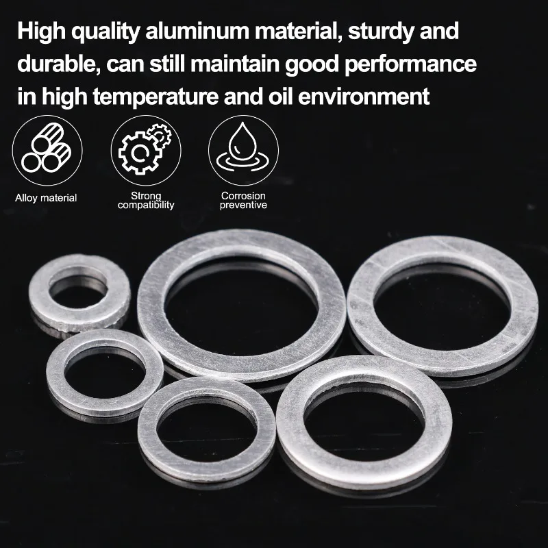 Aluminum Flat Washers Metal O Ring Fasteners Gaskets Set Assortment Flat Washer Oil Drain Gaskets M6 M8 M10 M12 M14 M16 100PCS